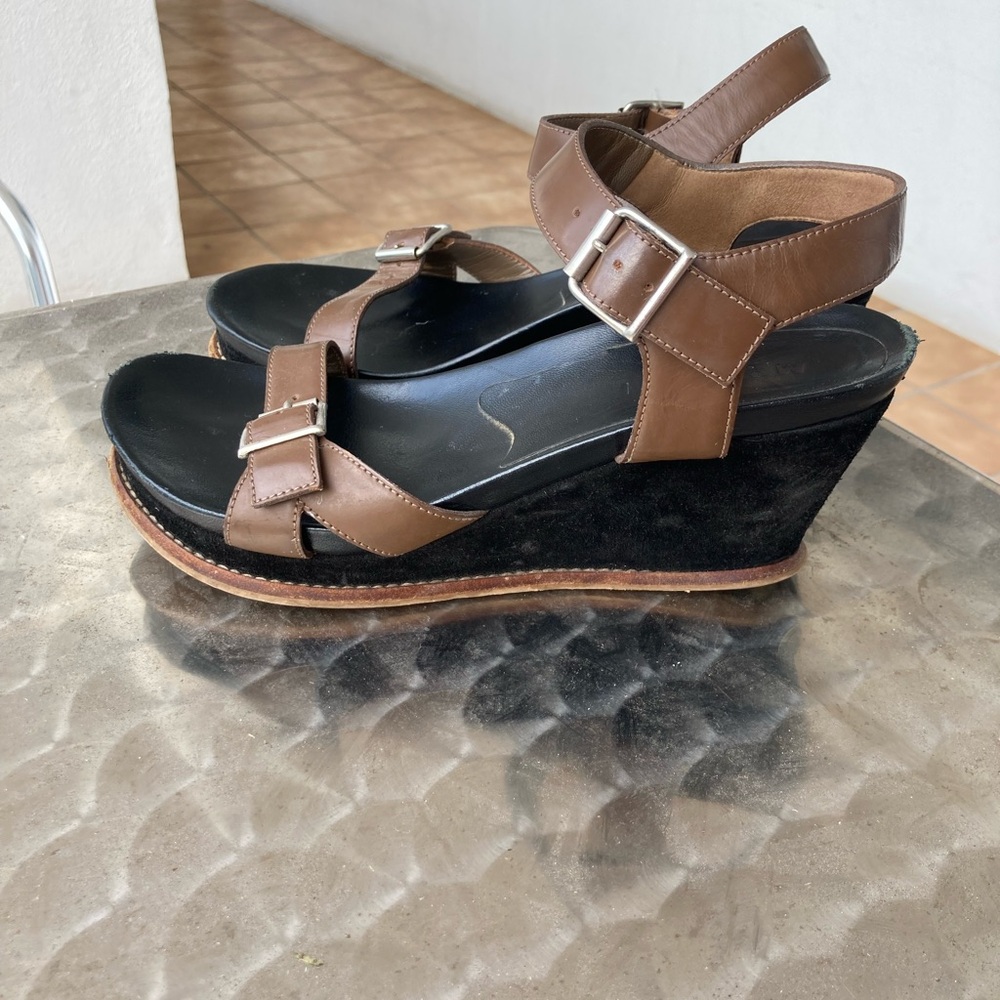 Marni Brown and Black Leather Wedges with Platform Soles - Picture 4 of 5